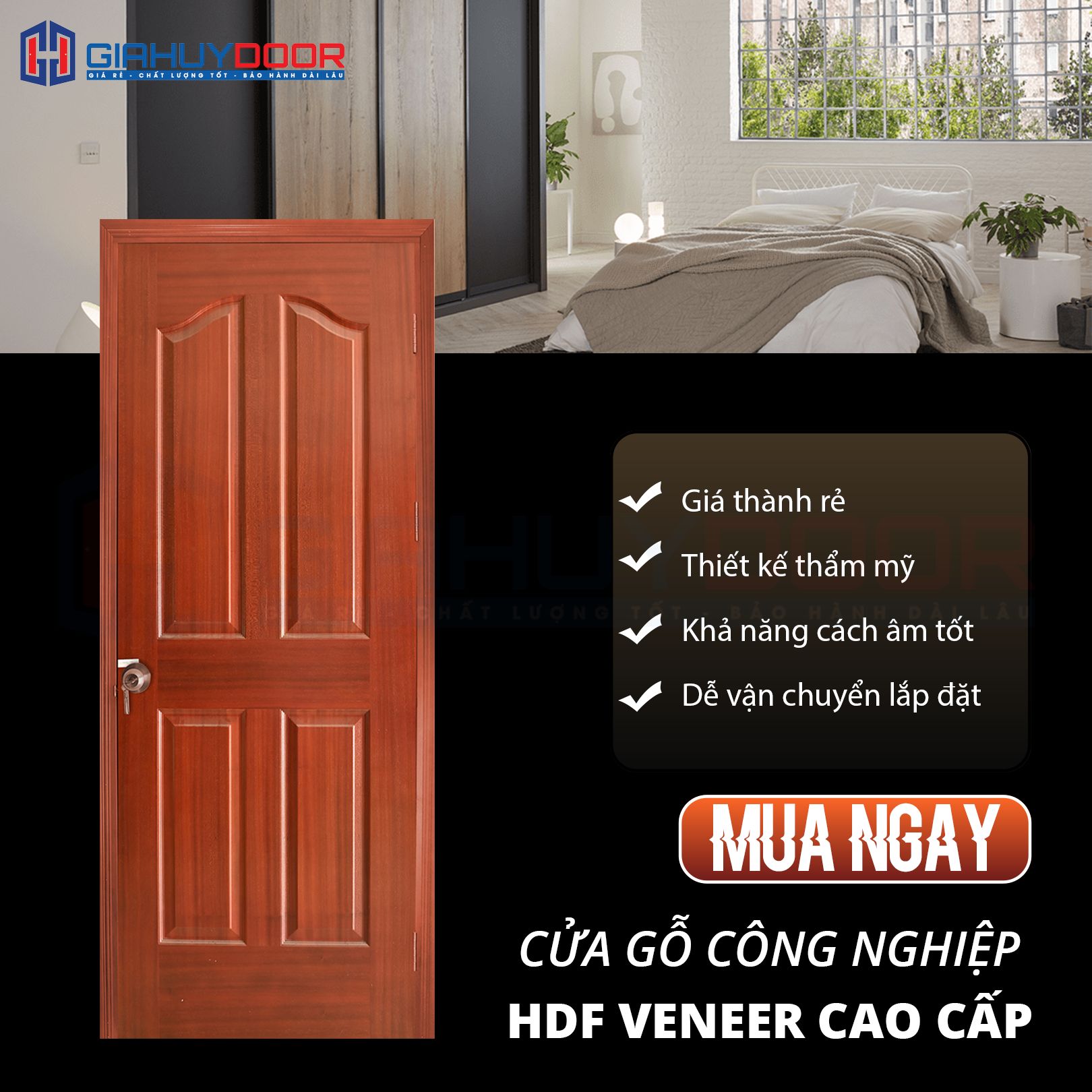 CỬA GỖ CÔNG NGHIỆP HDF GIAHUYDOOR BỀN ĐẸP, GIÁ HỢP LÝ